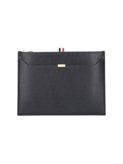 Thom Browne Medium Leather Document Holder In Nero