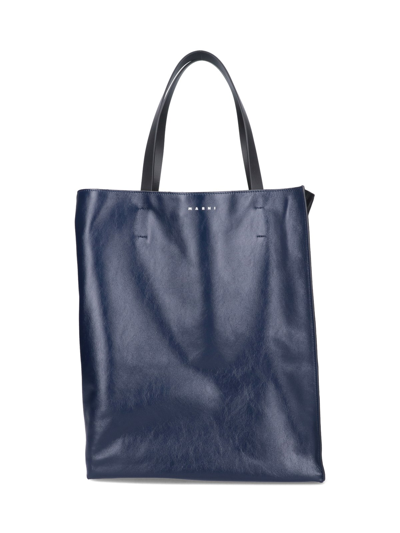Marni Logo Printed Top Handle Tote Bag In Blu