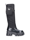 Prada Monolith Mini Bag Knee High Boot In Nero