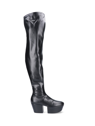 Prada Over-the-knee Platform Boots In Nero