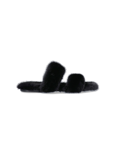 Saint Laurent Mink Fur Sandals In Nero