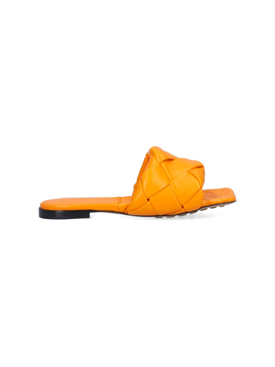 Bottega Veneta Womens Leather Woven Slide Sandals In Orange