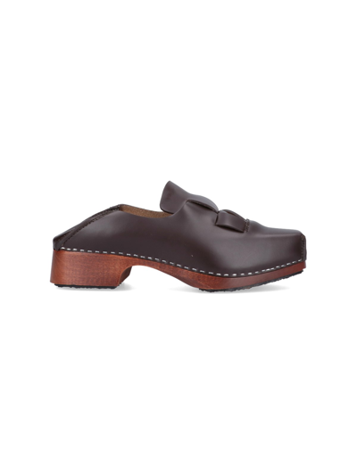 Hereu Wooden Clogs Square Toe In Marrone