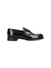 Prada Triangle Logo Brushed Leather Loafers In Marrone