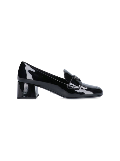Prada Patent Leather Logo Loafers In Black