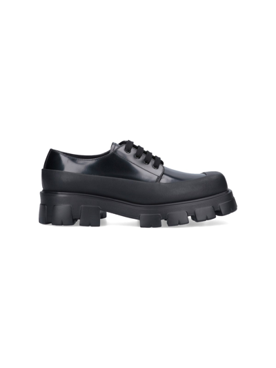 Prada Brushed Leather Derby In Nero