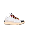 Lanvin Curb Leather Sneakers With Multicolor Laces In Bianco
