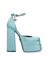 Versace 155mm La Medusa Platform Satin Mary Janes In Azzurro