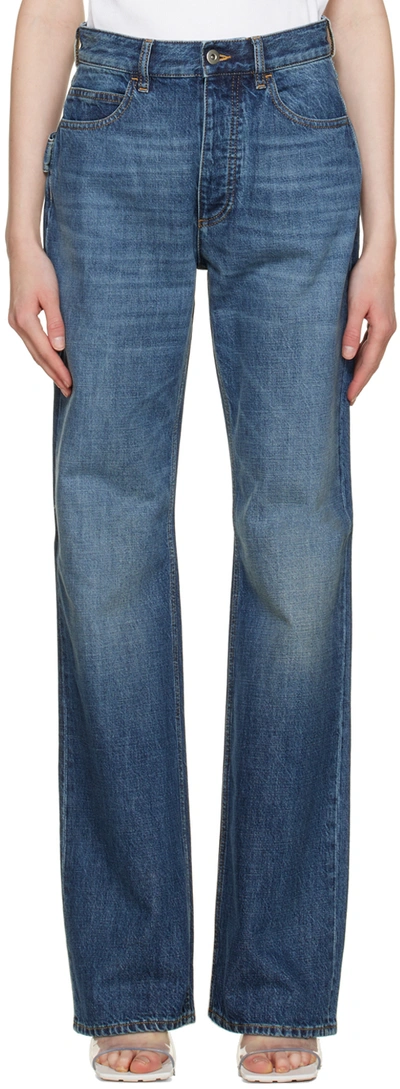 BOTTEGA VENETA BLUE HIGH RISE STRAIGHT JEANS