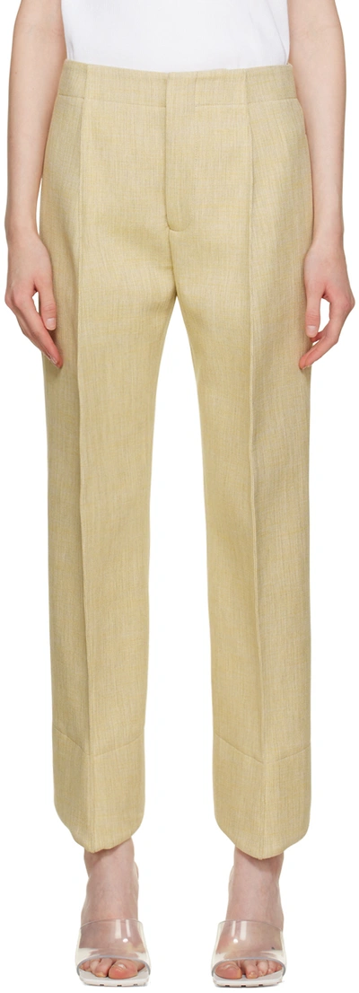 Bottega Veneta Beige Curved Trousers In 9505 Oatmeal Melange