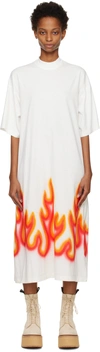 Palm Angels Off-white Burning T Maxi Dress In Off White Red