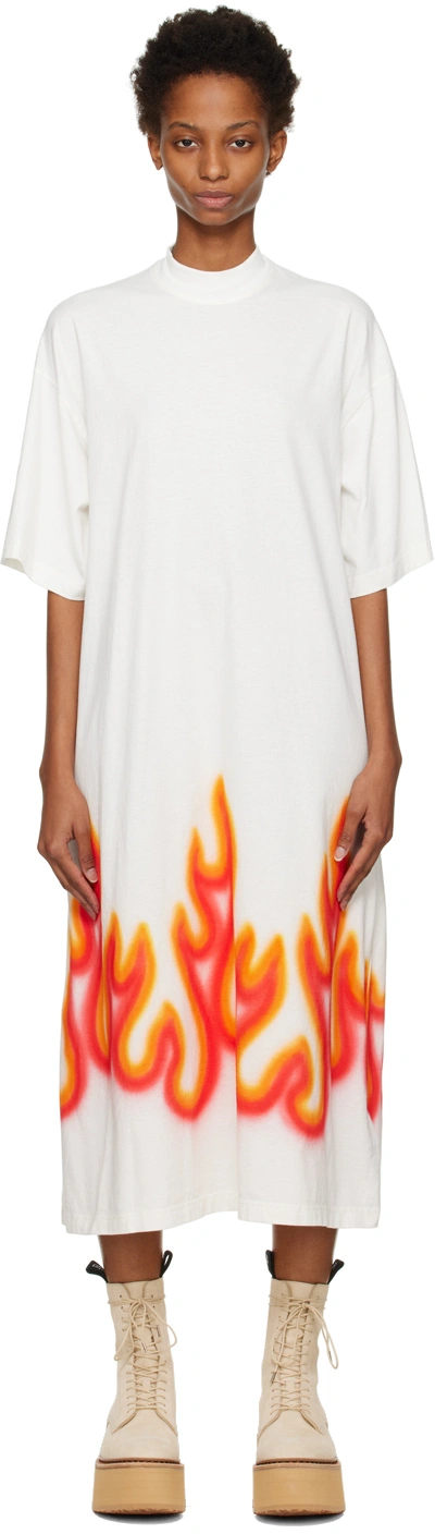 Palm Angels Off-white Burning T Maxi Dress In Off White Red