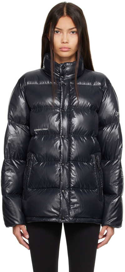 Moncler Genius Navy Embroidered Down Jacket In Blue