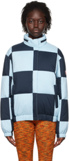 KENZO BLUE KENZO PARIS CHECK DOWN PUFFER JACKET