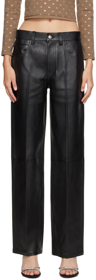 Alexander Wang Mid Rise Stacked Trouser In Moto Leather In Black