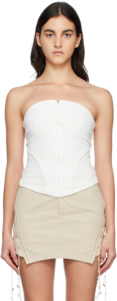 Hyein Seo Overstitch Detail Front Zip Tube Top In White