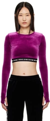 VERSACE JEANS COUTURE BURGUNDY CROPPED LONG SLEEVE T-SHIRT