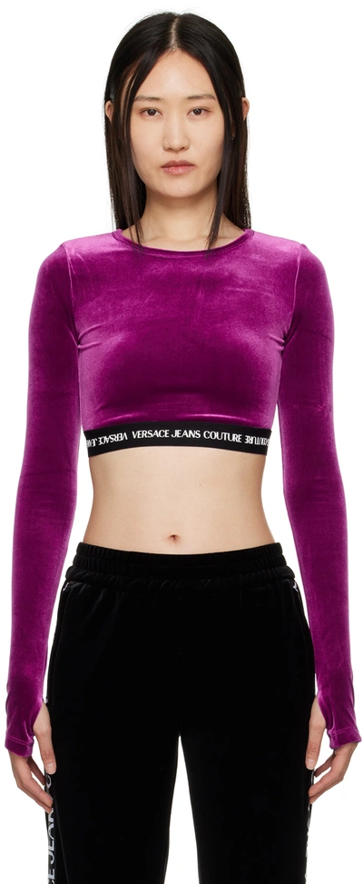 Versace Jeans Couture Burgundy Cropped Long Sleeve T-shirt In E341 Currant