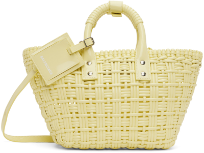 Balenciaga Bistro Xs Woven Faux-leather Basket Bag In Pale Yellow