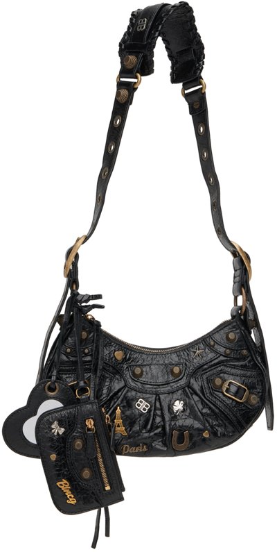 Balenciaga Xs Le Cagole Leather Pin-embellished Shoulder Bag In 1000 Black
