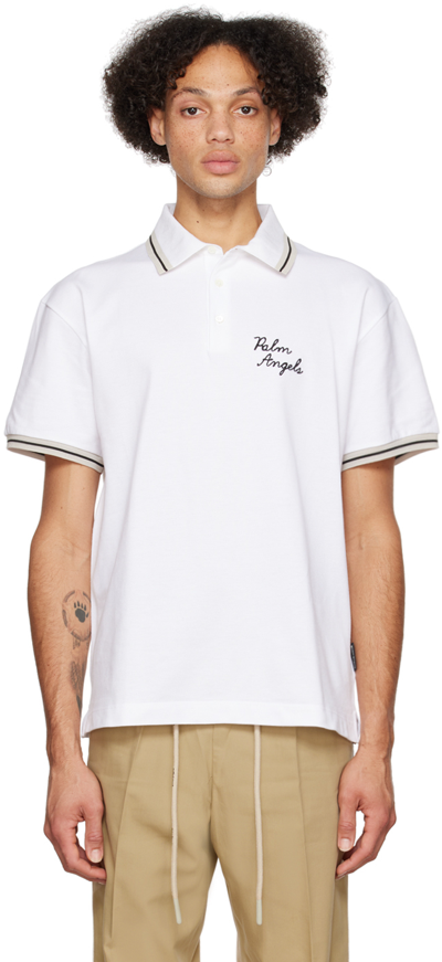 Palm Angels Logo-embroidered Polo Shirt In White