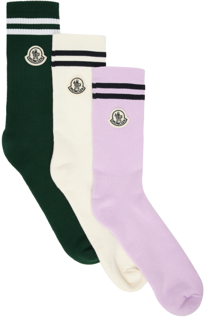 Moncler Genius Three-pack Multicolor Striped Socks In White