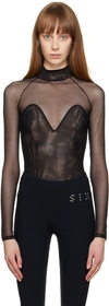 Fleur Du Mal Black Mock Neck Bodysuit In 0100 Black
