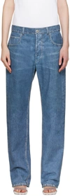 Bottega Veneta Denim-printed Wide-leg Leather Pants In 4600 Medium Blue Den
