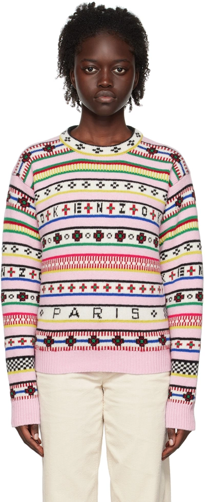 Kenzo Intarsia Striped Wool And Cotton Sweater In Rose