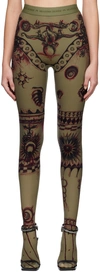 Marine Serre Geotic Tattoo-print Leggings In 05 Green