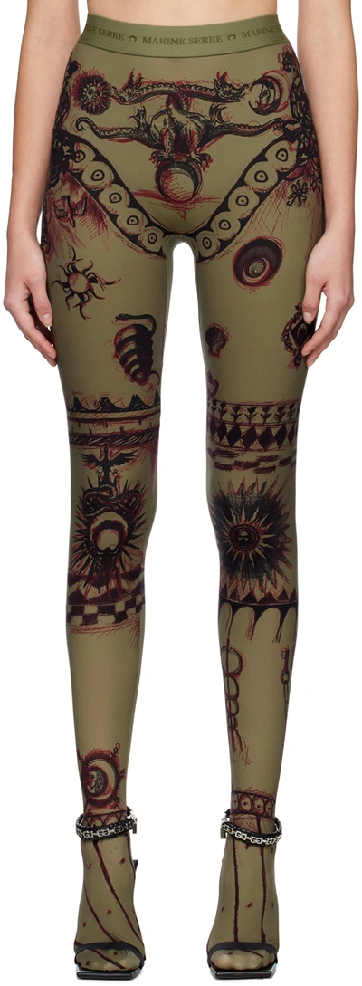 Marine Serre Geotic Tattoo-print Leggings In Green