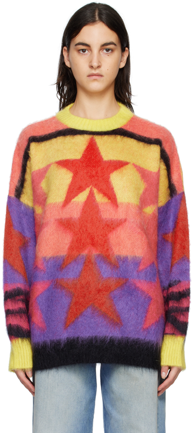Palm Angels Multicoloured Crew-neck Sweater In Mohair Blend In Yellow
