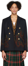 Palm Angels Flame-print Double-breasted Blazer In Black