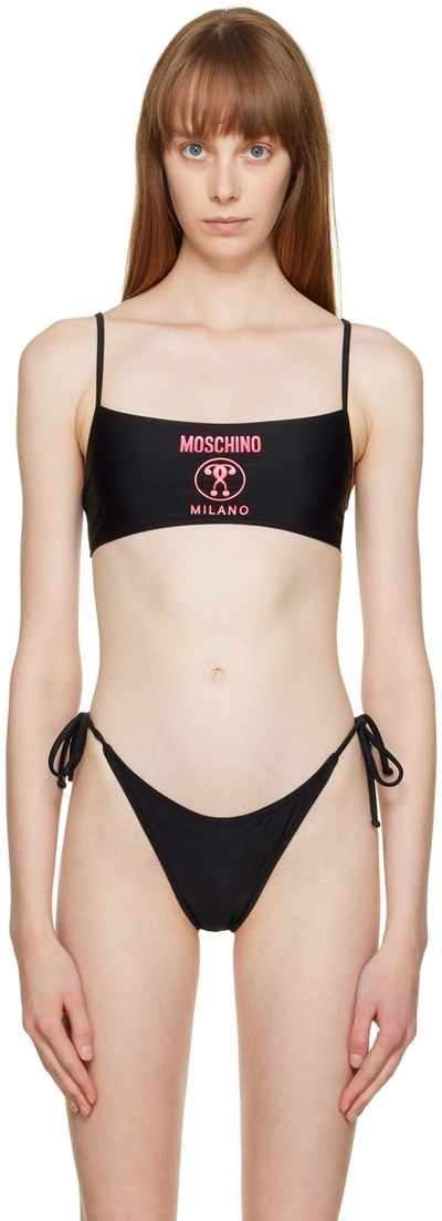 Moschino Black Straight Neck Bikini Top In A5210 Fantasy Print