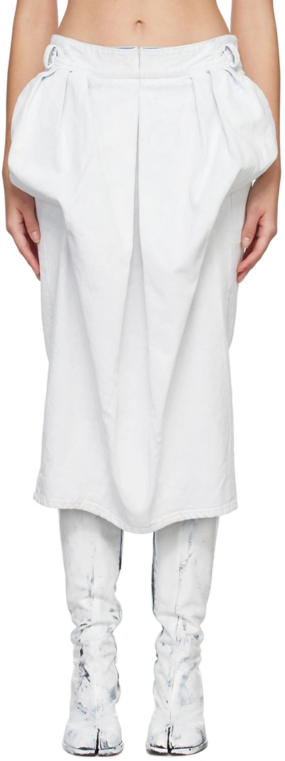Maison Margiela Women's Crinkled Denim Midi Skirt With R In White