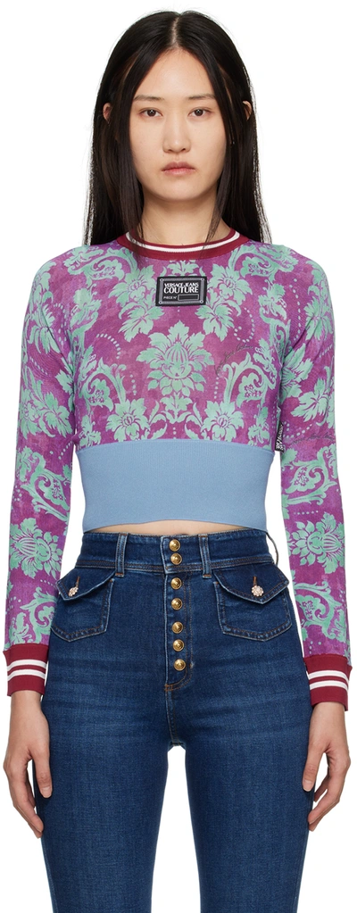 Versace Jeans Couture Multicolour Tapestry Long Sleeve T-shirt In E337 Ultraviolet