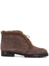 Manolo Blahnik Mircus Suede Shearling Lace-up Booties In Dbrw2028