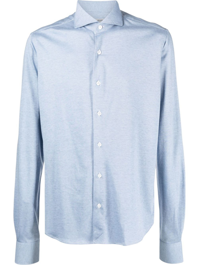 Orian Spread-collar Cotton-cashmere Shirt In Blue