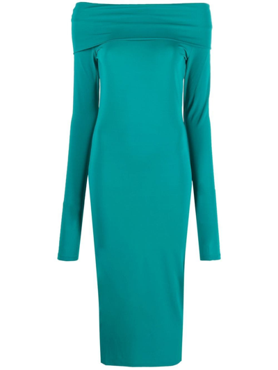The Andamane Off-shoulder Long Sleeve Dress In Green