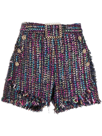 Edward Achour Paris Rough-cut Metallic Tweed Shorts In Multicolour