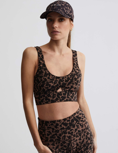 Varley Let's Go Staunton Leopard-print Stretch Sports Bra In Brown