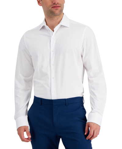 Bar Iii Men's Slim-fit Performance Stretch Solid Pique Knit Dress Shirt, Created For Macy's In White