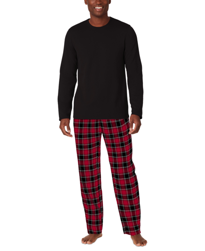 Cuddl Duds Men's Cozy Lodge 2-pc. Solid French Terry Sweatshirt & Plaid Pajama Pants Set In Red Plaid