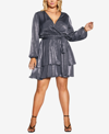 City Chic Twisted Ruffle Long Sleeve Minidress In Slate