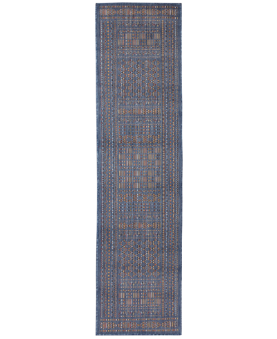 Liora Manne Panel Stripe 1'11" X 7'6" Runner Outdoor Area Rug In Denim