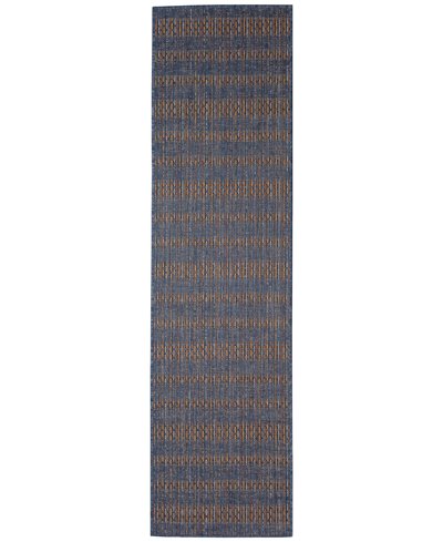 Liora Manne Mosaic Stripe 1'11" X 7'6" Runner Outdoor Area Rug In Denim