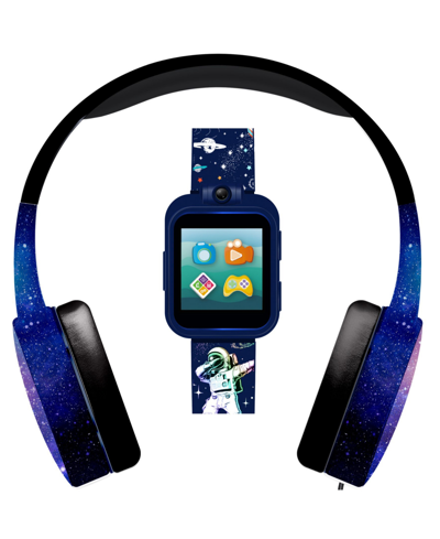Playzoom Kids Spaceman Print Blue Silicone Strap Smart Watch With Headphone 42mm Set, 2 Piece