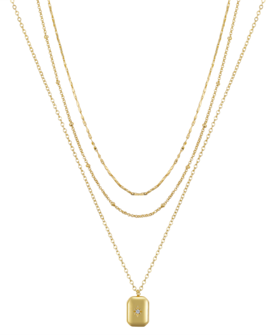 Unwritten Cubic Zirconia Star Square Pendant Necklace Set, 3 Piece In Gold Flash-plated