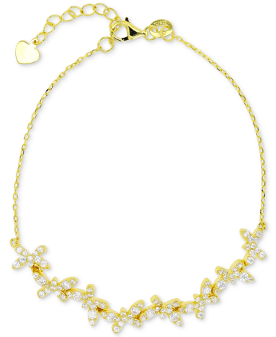Macy's Cubic Zirconia Butterfly Chain Bracelet In 14k Gold-plated Sterling Silver In Gold Over Silver