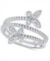 And Now This Cubic Zirconia (0.85 Ct.t.w.) Pave Bypass Butterfly Ring In Fine Silver Plated In Fine Silver Plated